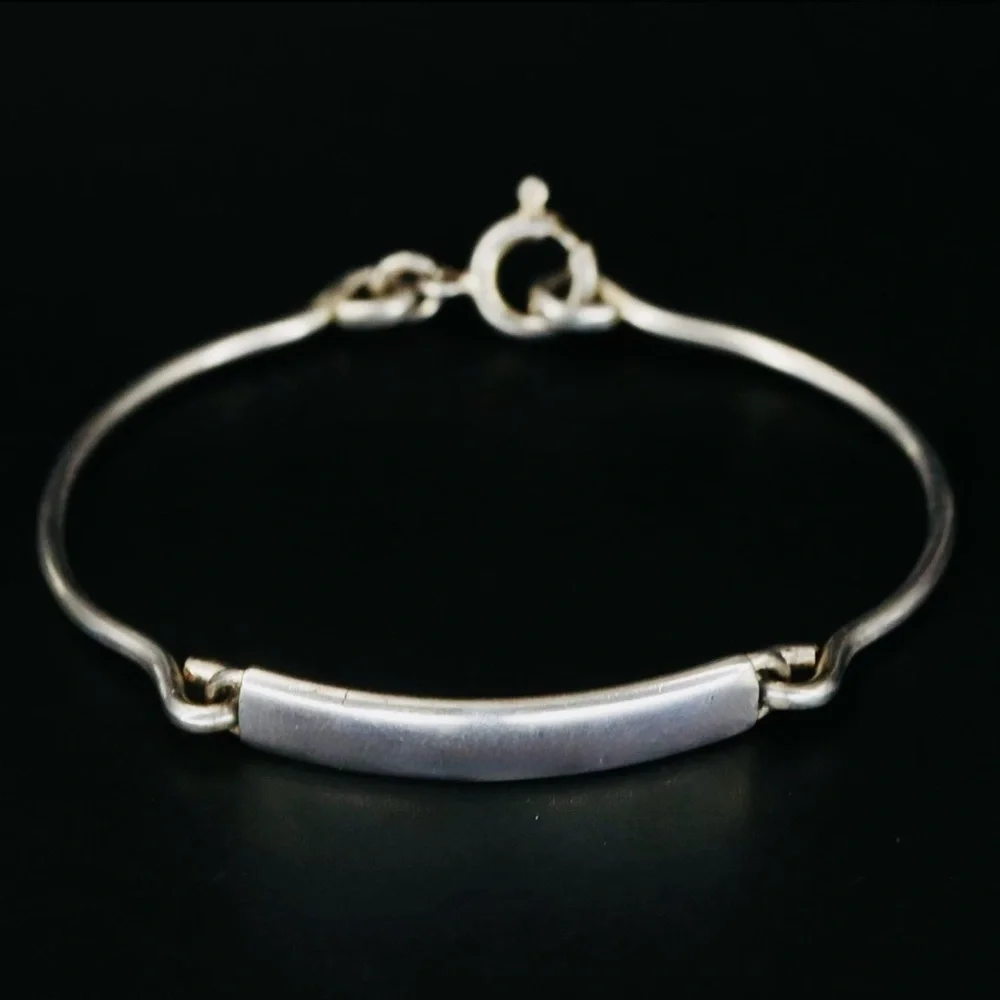 Vintage 925 Sterling Silver Engravable ID Bar Bracelet 7 Inch Ring Clasp - Picture 4 of 10